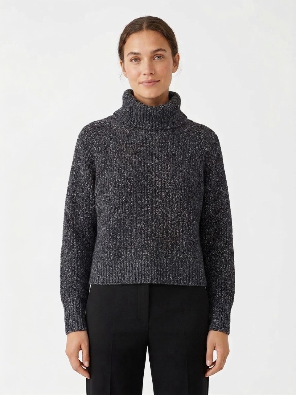 Wilfred Chunky Wool Turtleneck Sweater – Charcoal Gray, Size Small